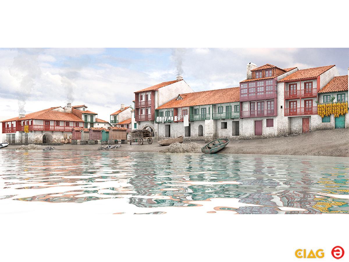 Recreación de O Peirao antes de 1900.