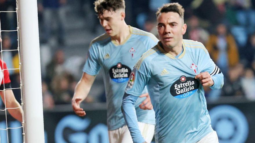 Aspas celebra su último gol al Athletic en Balaídos. |  // MARTA G. BREA