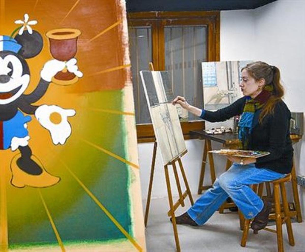Marisa Morón, alumna de la Massana, pinta al seu taller de Robador, 3. Marisa Morón, alumna de la Massana, pinta al seu taller de Robador, 3.