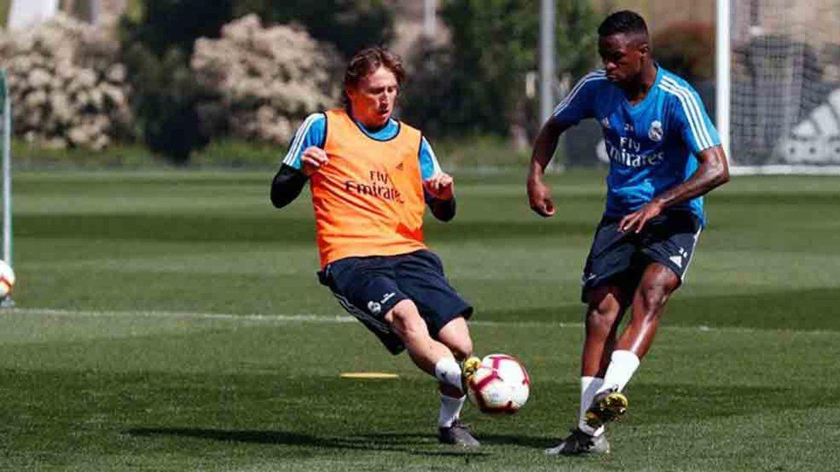 Modric y Vinicius, durante el entrenamiento