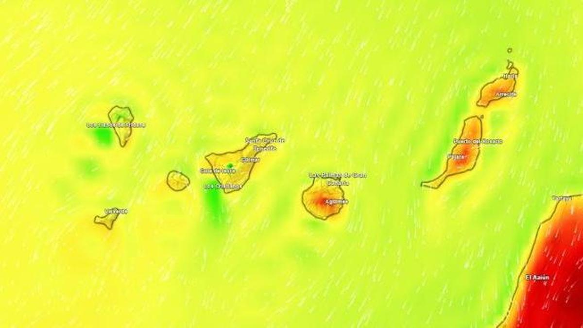 Mapa meteorológico de temperaturas en Canarias