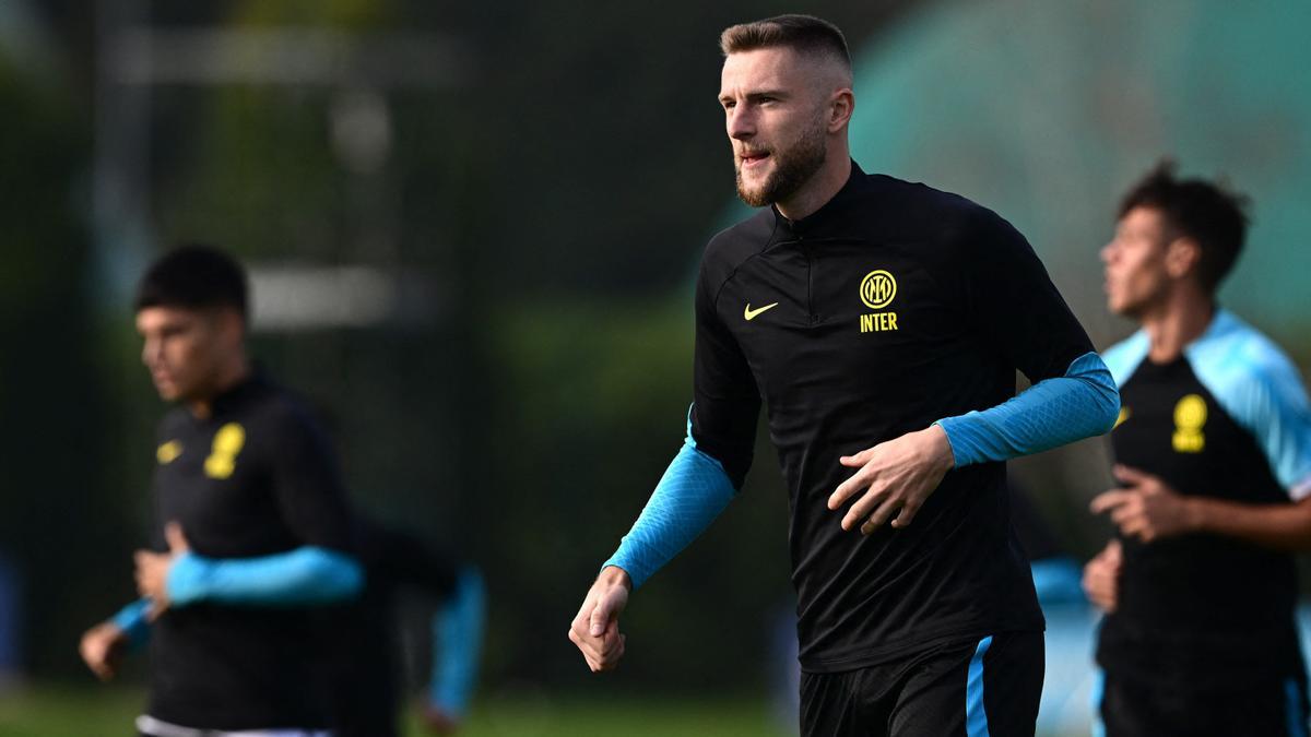 Skriniar, el defensa del Inter, en el último entrenamiento antes de recibir en Milán al Viktoria Pilsen.