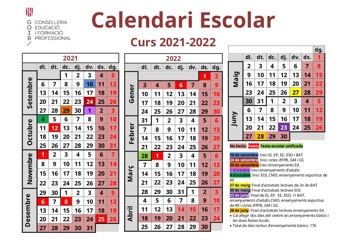 Calendario del curso escolar