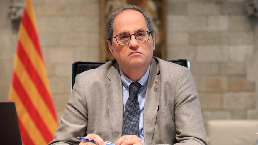 El president de la Generalitat, Quim Torra, durant la reunió de presidents amb Pedro Sánchez per fer seguiment de la pandèmia, el 31 de maig de 2020