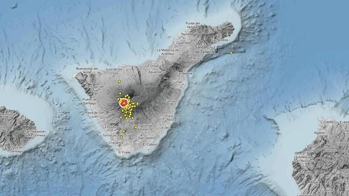 Mapa sismográfico del IGN en Tenerife durante esta madrugada