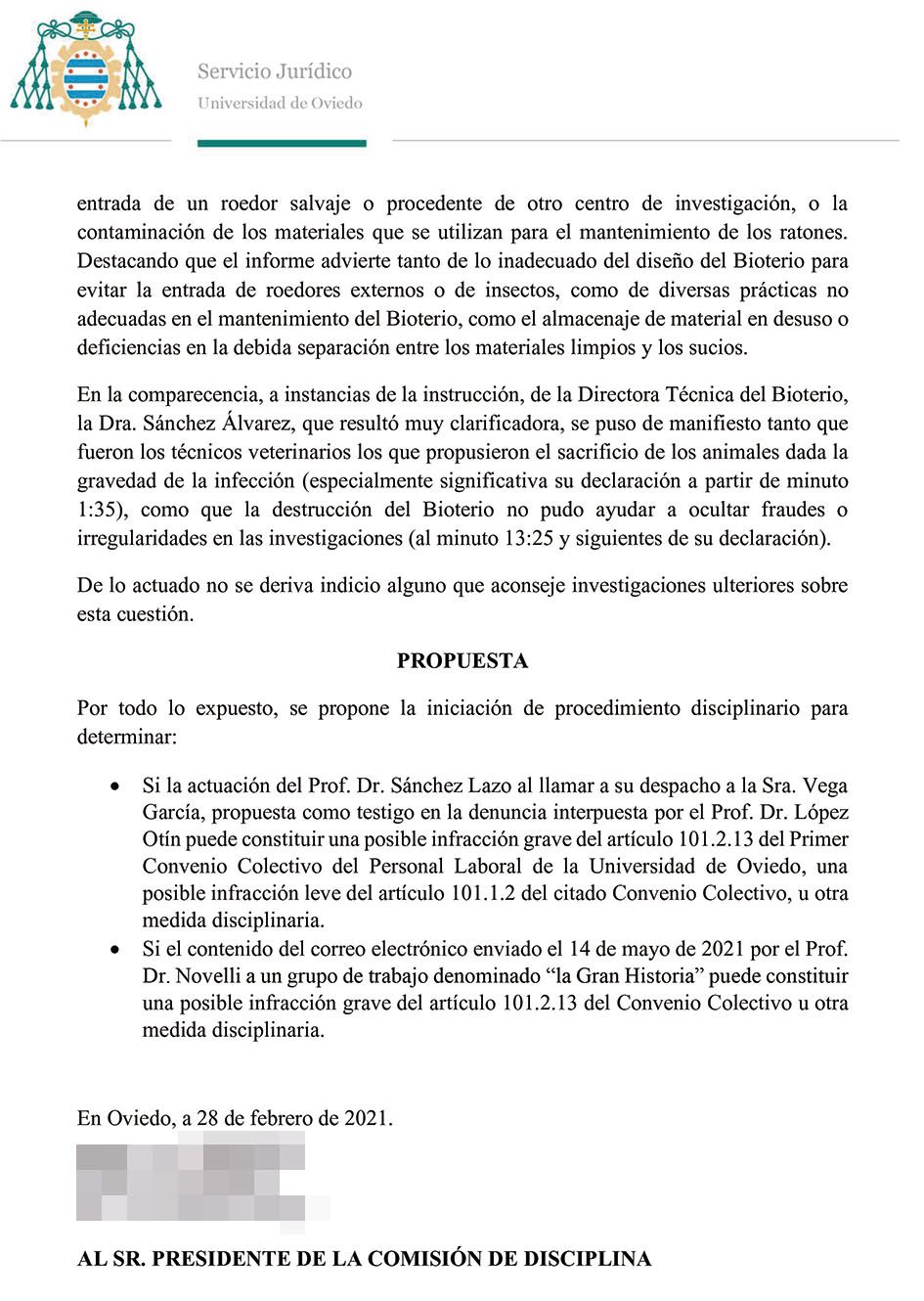Última de las veinte páginas de la resolución del instructor de la investigación sobre el “caso Otín”.