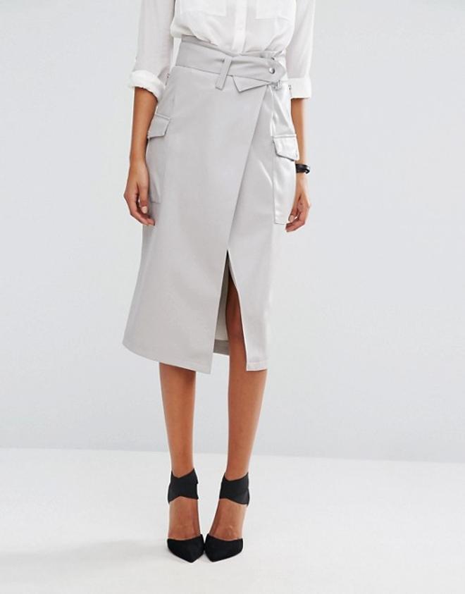 Falda de cuero gris de ASOS