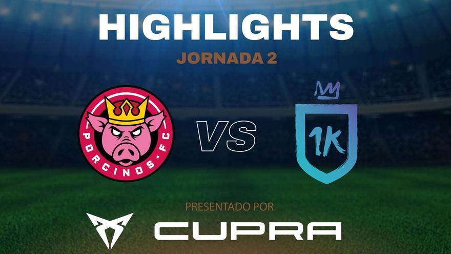 Resumen, goles y highlights del Porcinos (1) 2 - 2 (2) 1K en la jornada 2 de la Kings League