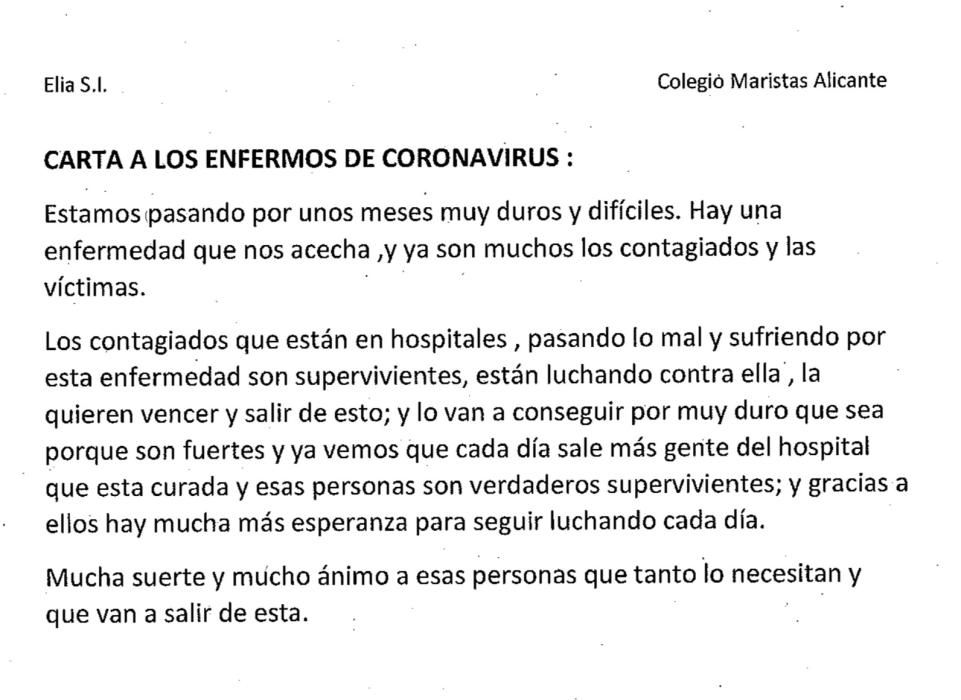 Cartas reconfortantes para los pacientes del coronavirus