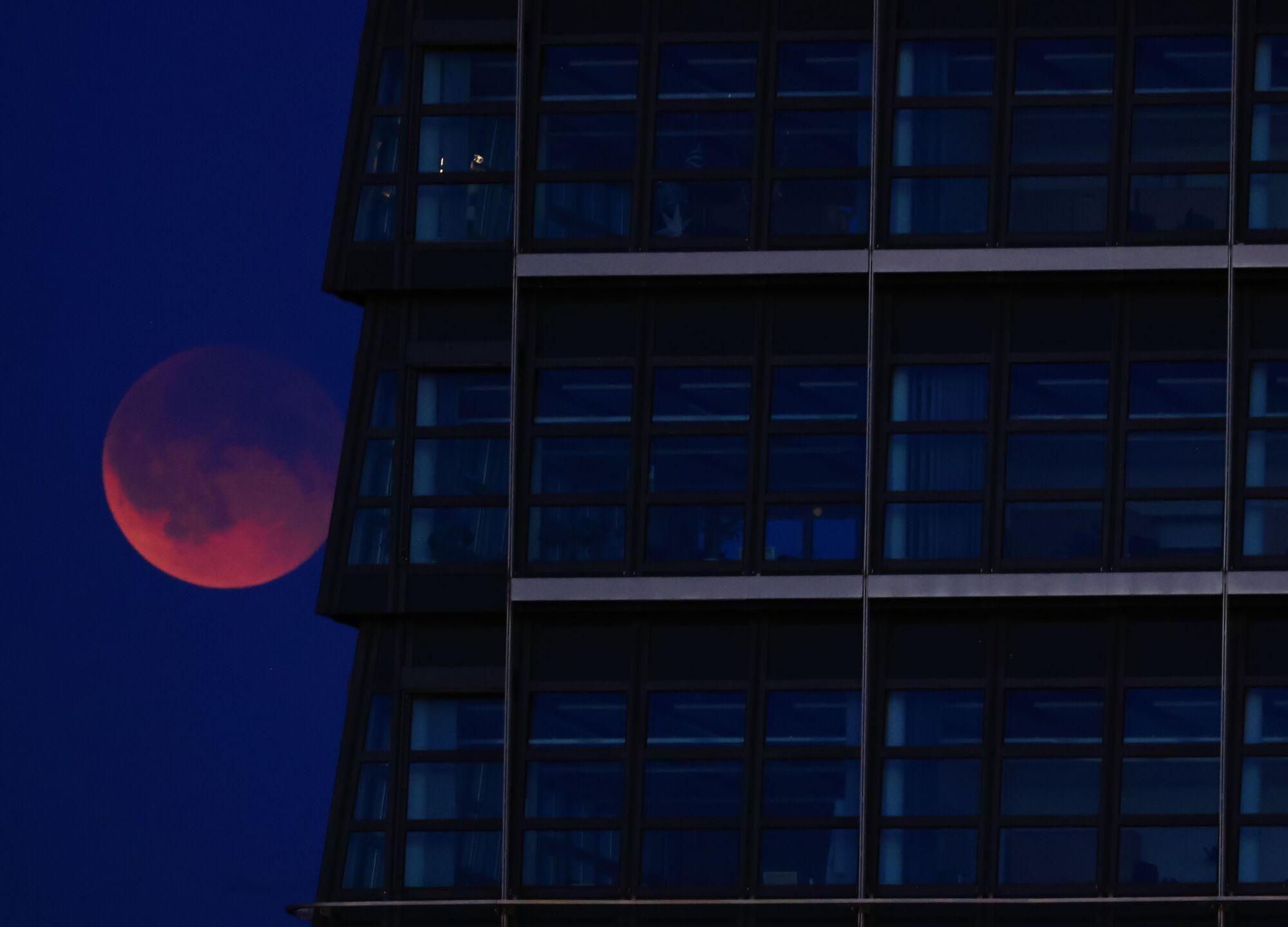 Berlin (Germany), 07/09/2025.- The 'Blood Moon' is seen during a total lunar eclipse event in Berlin, Germany, 07 September 2025. (Alemania) EFE/EPA/HANNIBAL HANSCHKE