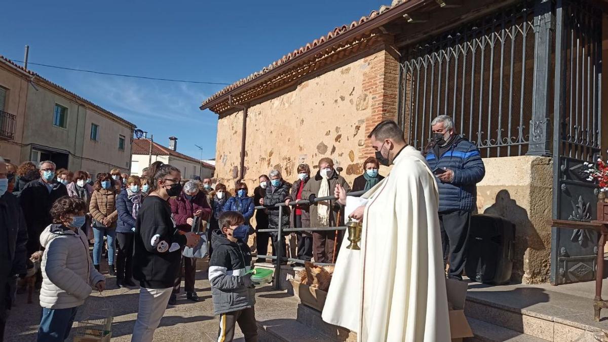 Niños esperan para bendecir a sus mascotas en Manganeses de la Lampreana. | J. C. B.