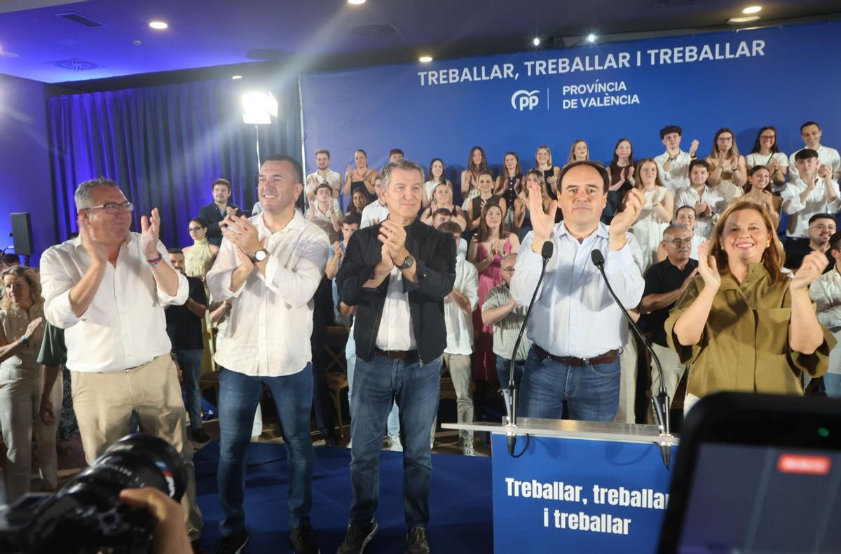 Feijóo, Llorca y Mompó en el almuerzo del PP en Sueca Feijóo, Llorca y Mompó en el almuerzo del PP en Sueca