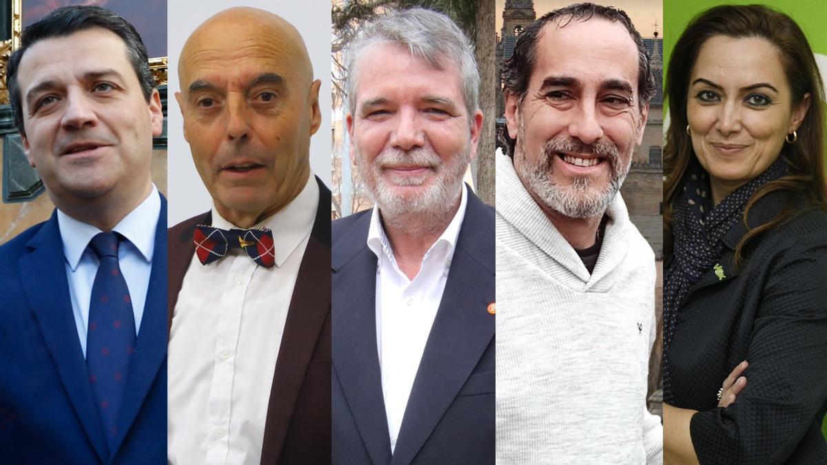 Candidatos a la Alcaldía de Córdoba el 28M: José María Bellido (PP), Antonio Hurtado (PSOE), Jesús Lupiáñez (Cs), Juan Hidalgo (Hacemos Córodba) y Yolanda Almagro (Vox). CÓRDOBA