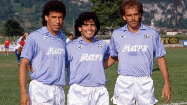 Careca, Maradona y Alemao, antes de un partido del Nápoles.