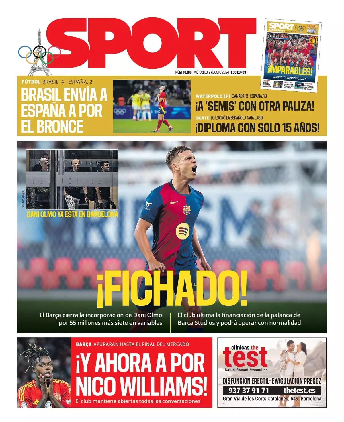 La portada SPORT de hoy, miércoles 7 de agosto de 2024