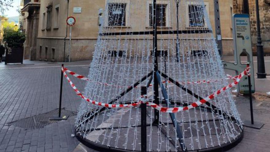 El árbol está rodeado por una cinta plástica. |