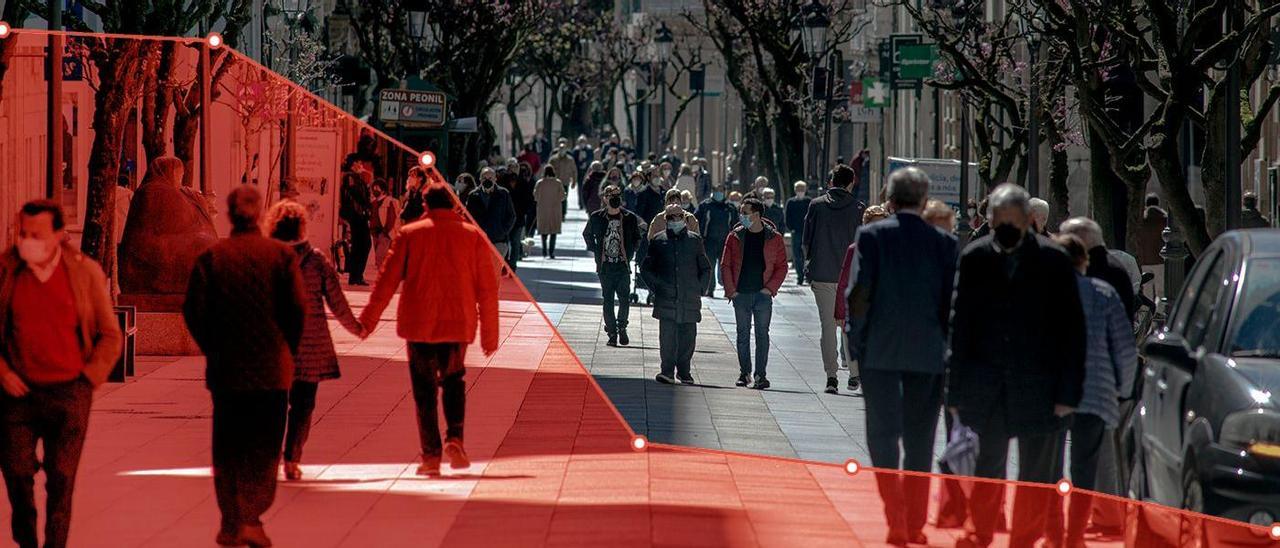 Imagen de fondo: gente paseando por una calle de Ourense
