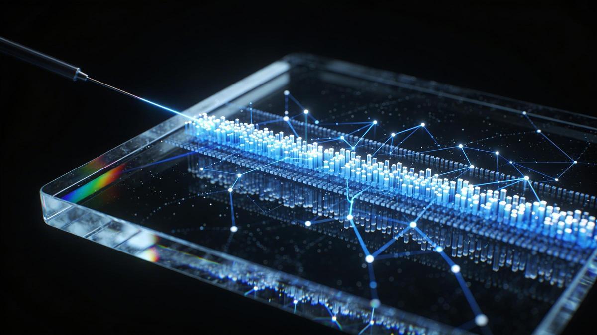 El láser de femtosegundo graba los datos modificando la estructura interna del vidrio vóxel a vóxel, sin dañar la superficie del material.