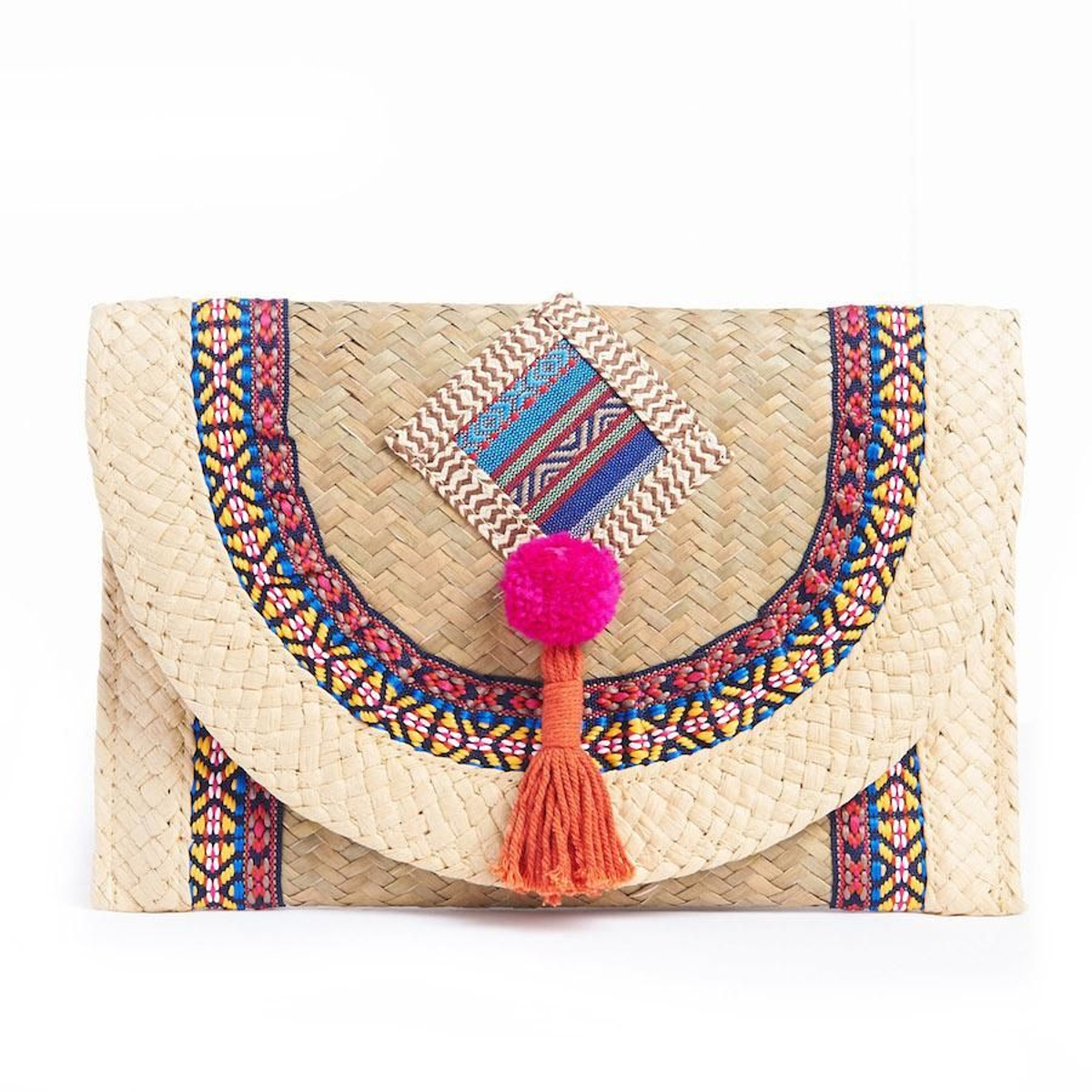 Cartera de rafia con pompón, de La Redoute, cpv