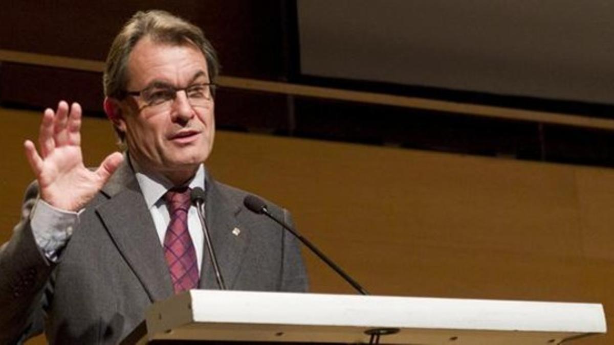 El presidente de la Generalitat, Artur Mas, este sábado, durante su intervención en la inauguración de la Fira de Mostres de Girona.