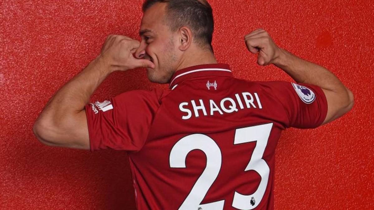 Xerdan Shaqiri, durante su presentación como nuevo jugador del Liverpool