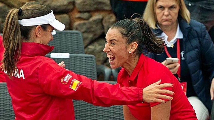 Anabel Medina y Sara Sorribes, hace un año en la eliminatoria de Fed Cup en Cartagena