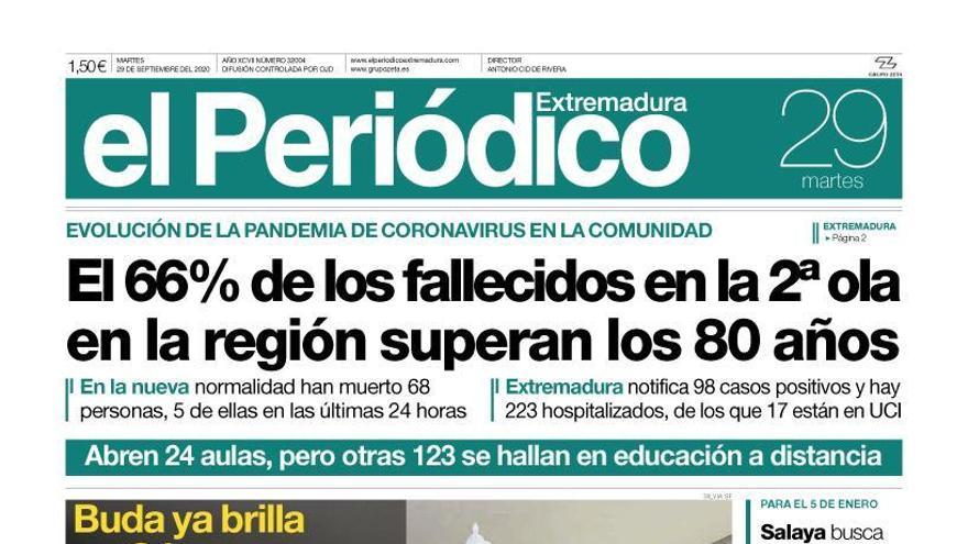 Esta es la portada de EL PERIÓDICO EXTREMADURA correspondiente al día 29 de septiembre del 2020