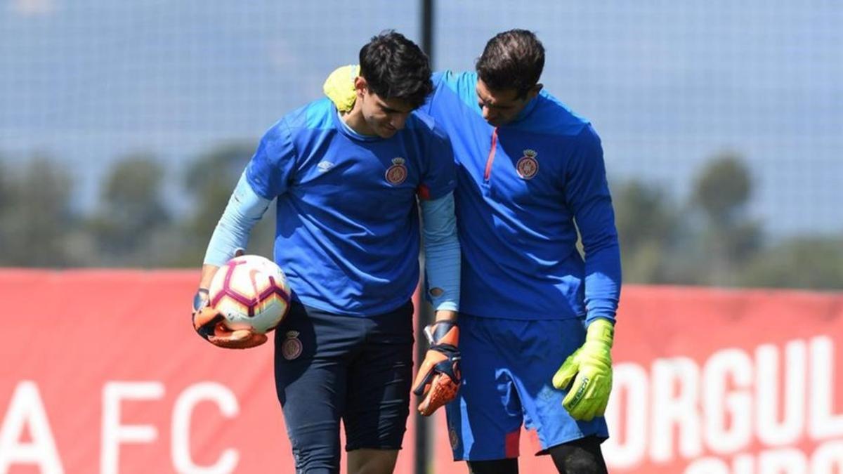 Bounou y Gorka Iraizoz, en el entrenamiento del Girona.