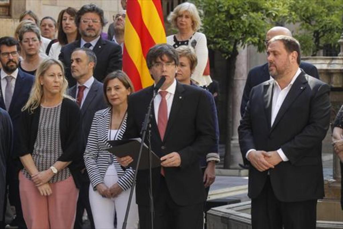 Puigdemont y Junqueras, en el anuncio de la fecha y pregunta del referéndum.