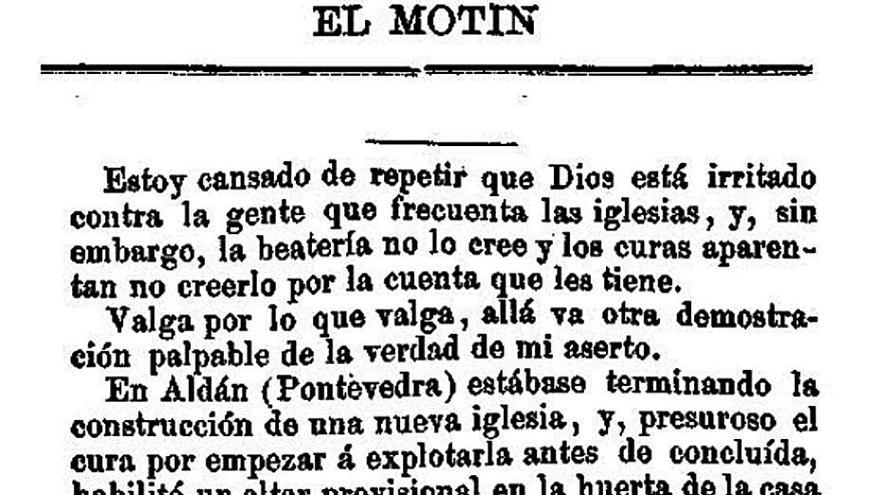 Reproducción da crónica da caída do campanario da igrexa de Aldán, en 1888. 