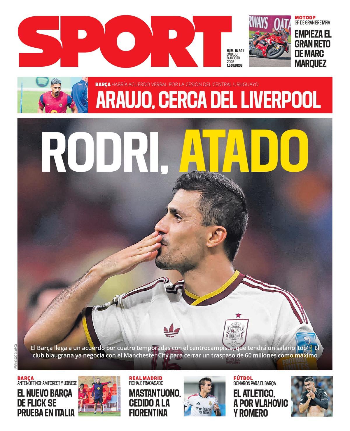 Esta es la portada de SPORT de hoy sábado, 8 de agosto de 2026