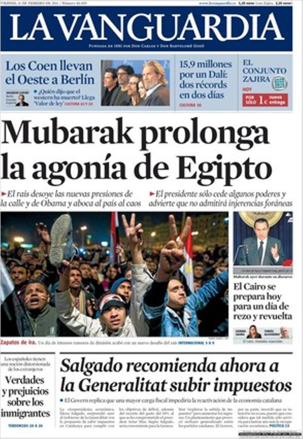 ’La Vanguardia’ dóna rellevància en pàgines interiors al revés que suposa per a l’ala dura del catolicisme madrileny la renovació de l’Associació Catòlica de Propagandistes; que tres companyies volen associar-se per construir el gran parc eòlic marí de Tarragona; que els grans diaris italians han guanyat lectors en suport paper gràcies a la seva aposta per temes no polítics, com ara salut, història i filosofia; que Planeta compra totes les llibreries Bertrand a Espanya; que el Banc d’Espanya demana a les auditories que extremin el rigor amb les caixes, i que les empreses que acomiadin no podran bonificar els contractes a temps parcial. 