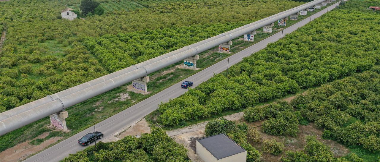 Vista aérea de la infraestructura del trasvase en la Vega Baja de Alicante