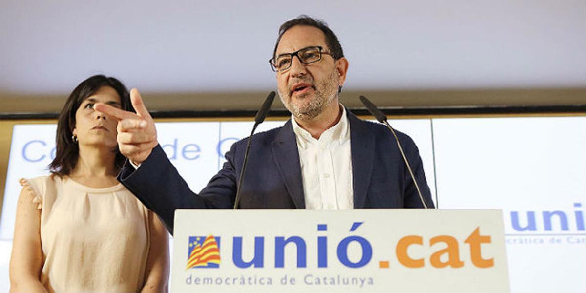 El secretari general d’Unió, Ramon Espadaler, aquest dilluns en una roda de premsa a la seu del partit.