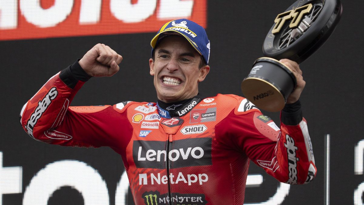 Marc Márquez celebra, de forma muy efusiva, su triunfo en Assen.