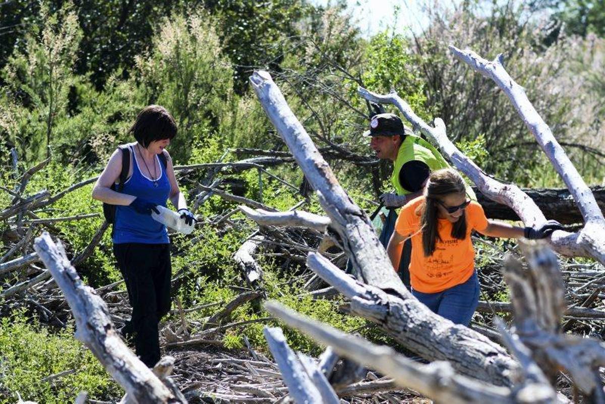 Recogida de plásticos en la ribera del Ebro
