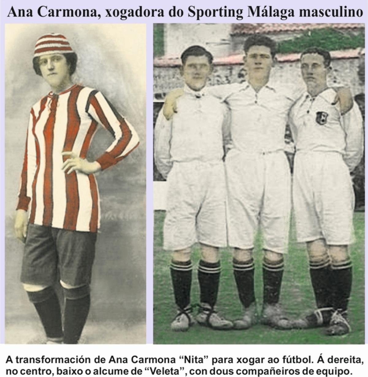 Ana Carmona "Nita", en 1920, xogadora do Spórting de Málaga.