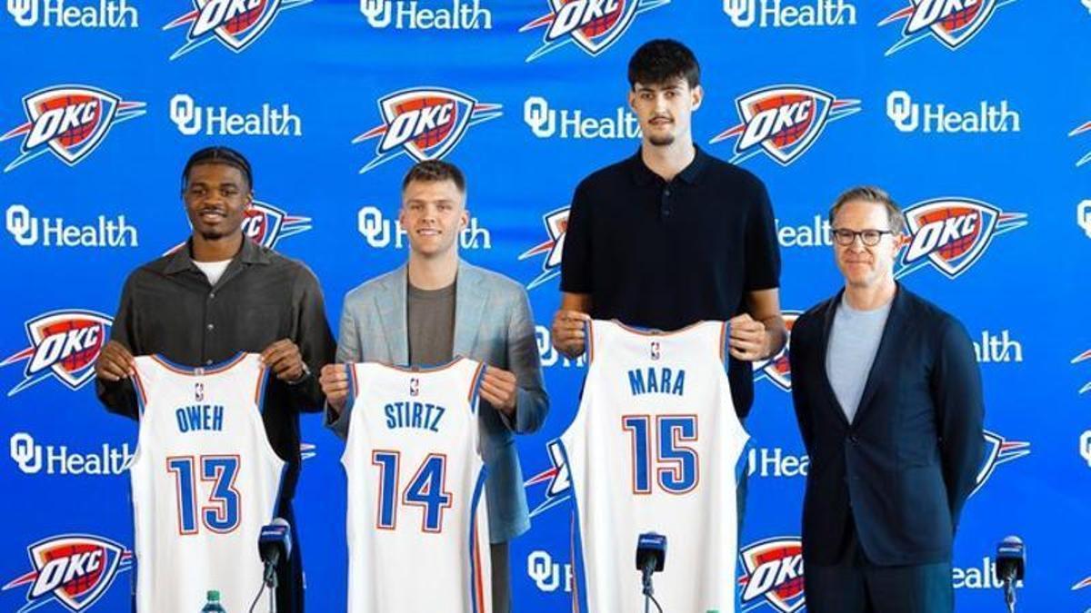 Oweh, Stirtz, Mara y Presti, en la rueda de prensa de este viernes.