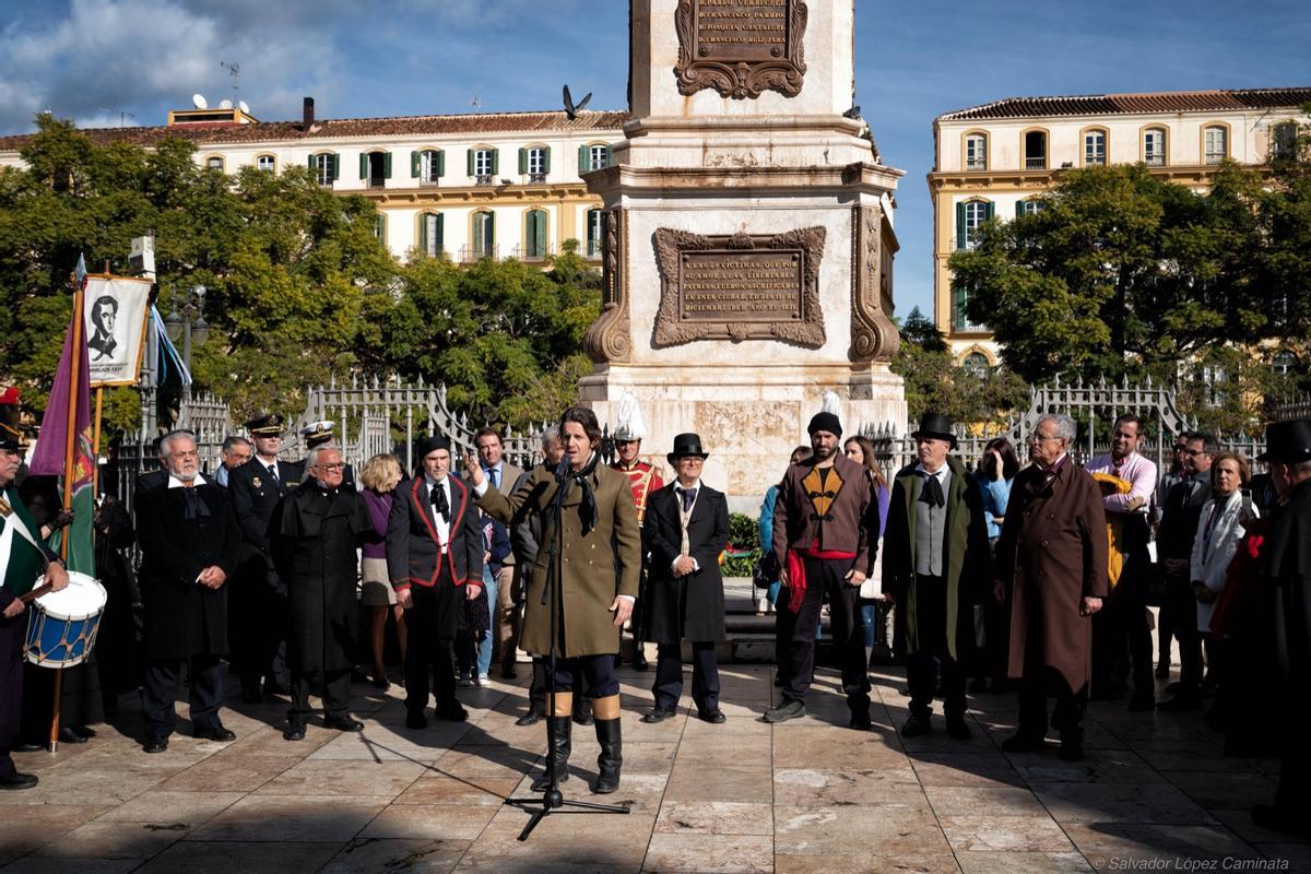 Recreación en el homenaje al general Torrijos en la plaza de la Merced de Málaga