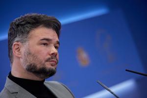 El portavoz de ERC en el Congreso, Gabriel Rufián, durante un desayuno informativo.