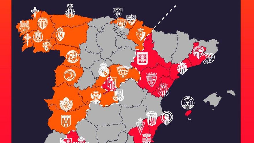 Mapa de la división de grupos en Primera RFEF para el Zamora CF