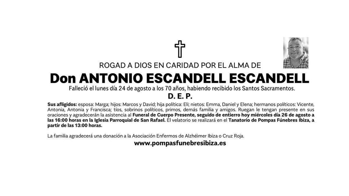 Esquela Antonio Escandell Escandell