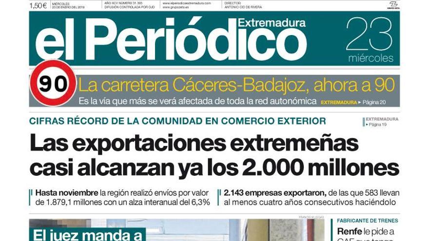 Esta es la portada de EL PERIÓDICO EXTREMADURA correspondiente al día 23 de enero del 2019