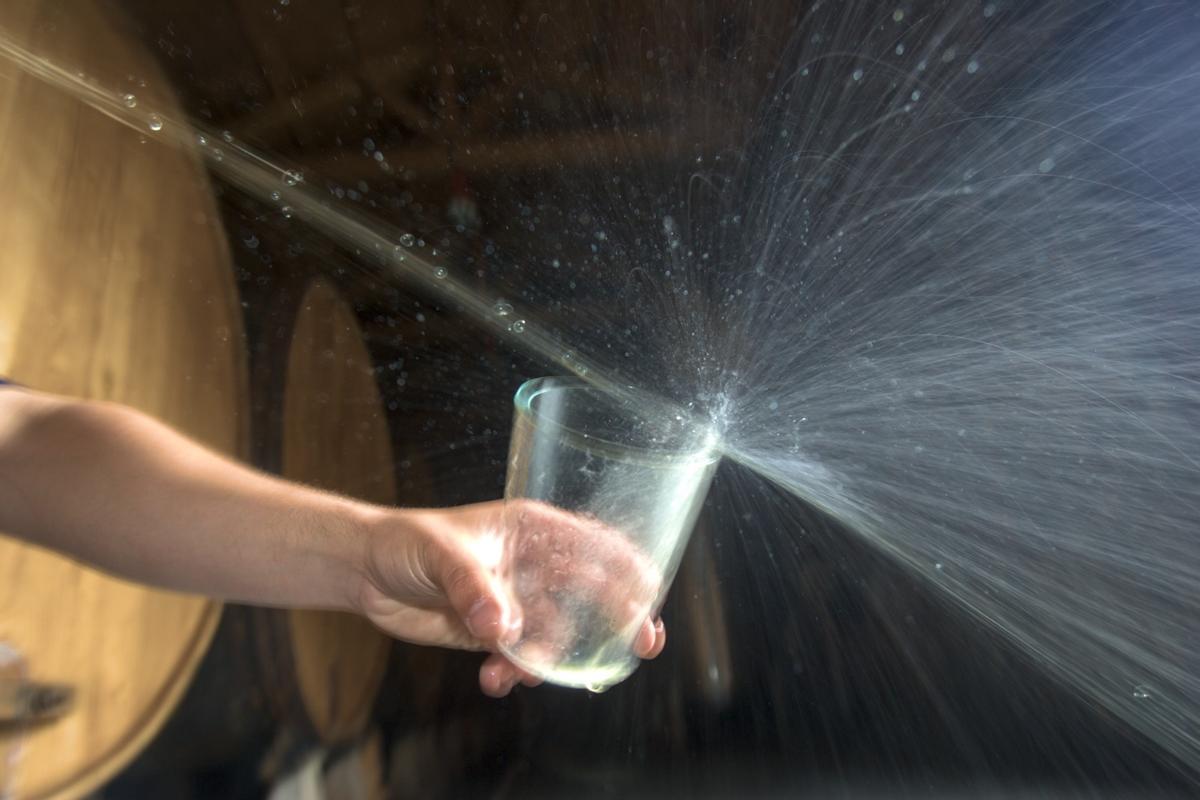 Un culete espichado de un tonel de sidra.