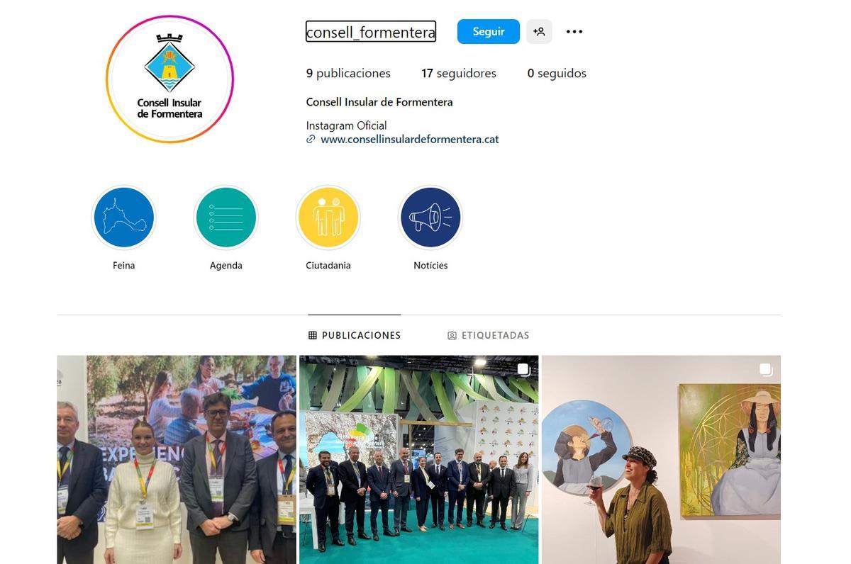 Actual cuenta en Instagram del Consell de Formentera