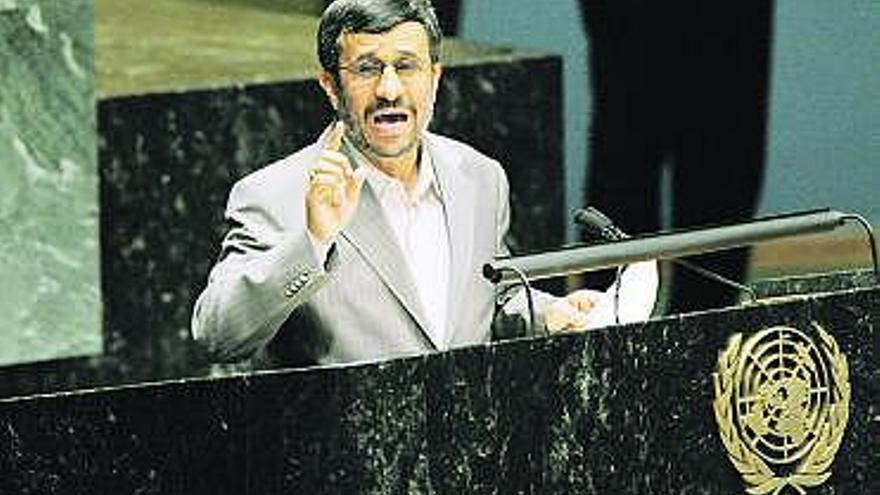 Ahmadineyad, durante su intervención de ayer en la ONU.