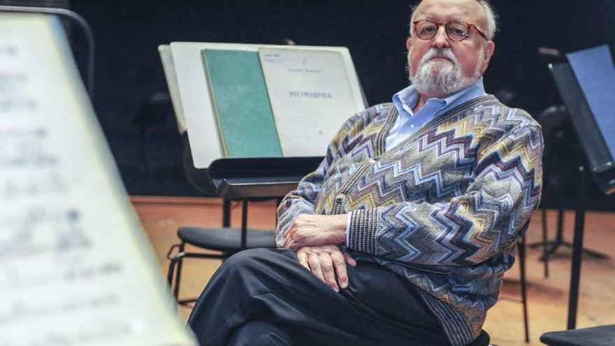 El compositor Krzysztof Penderecki, ayer en el Palacio de la Ópera.