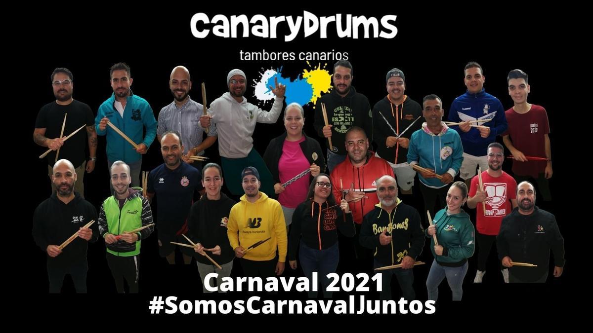 Grupo de percusionistas de murgas que han participado en el video de Canarydrums.