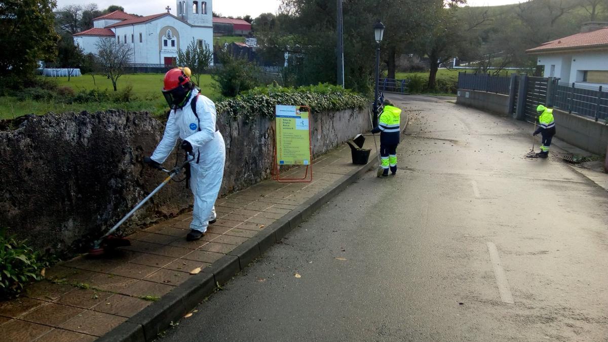 Los participantes, realizando tareas de limpieza.