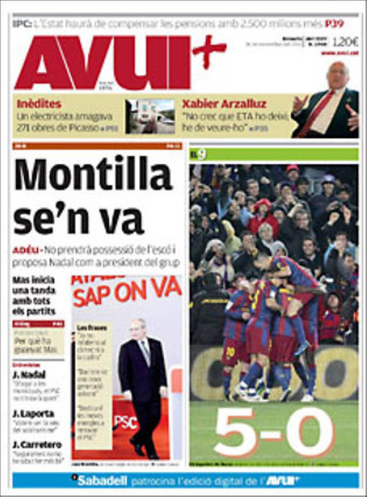 ’Avui’ també destaca que exdirectius de Ferrocarrils de la Generalitat de CiU justifiquen sous milionaris davant la justícia, i que un expert internacional dubta que es pugui eradicar el cargol poma del delta de l’Ebre.